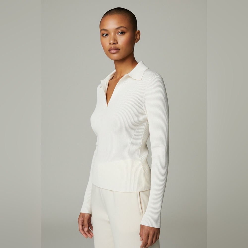 Bailey 44 Echo collared long sleeve ribbed shirt top, size large nwt